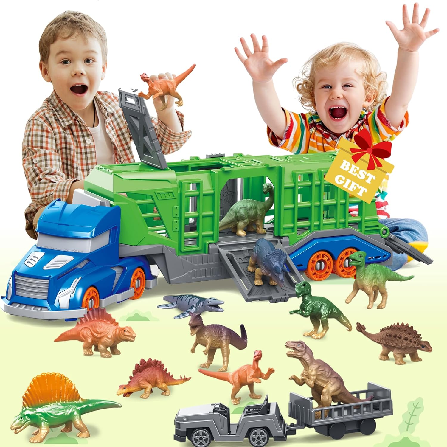 Dinosaur Figurine Set - Dieses Spielzeugset mit Dinosaurier-Transportfahrzeugen enthält 1