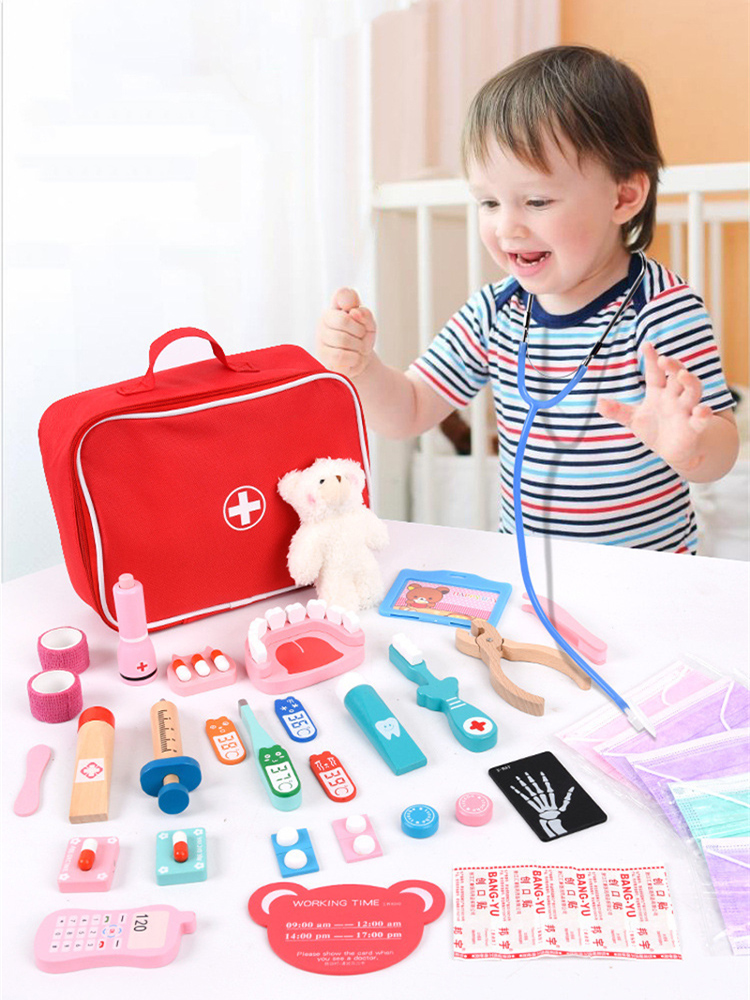 Kids Toys Doctor Set - Rollenspiel-Doktorspielzeug aus Holz, Simulations-Zahnarztset mit Zahnputz-