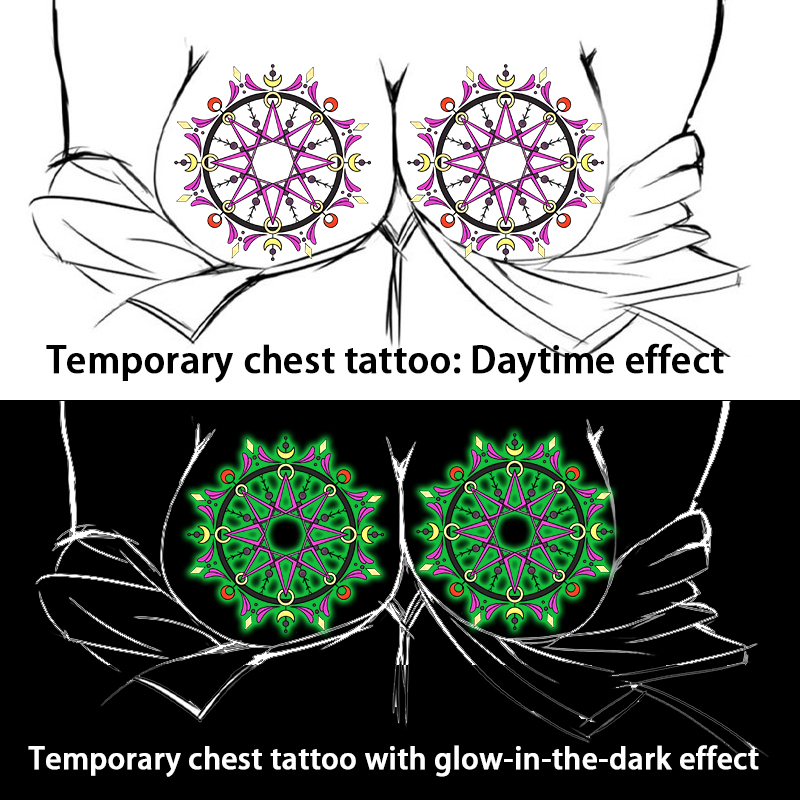 Glow In Dark Stars - Einweg-Temporäre Brust-Tattoo-Aufkleber mit Sonne, Mond und