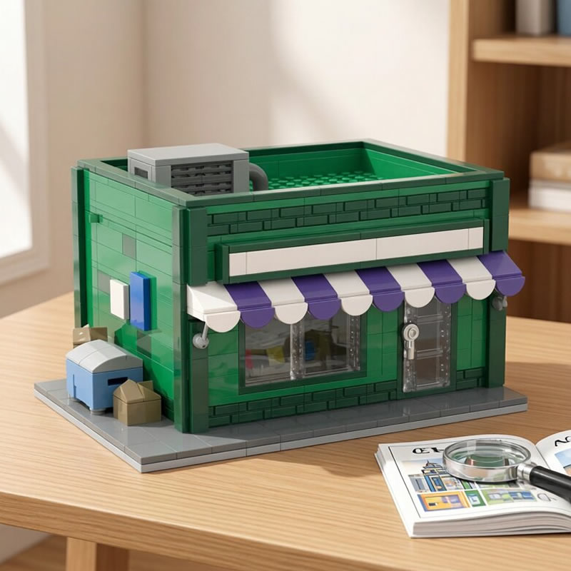 Kids Toys Store - Bausteine MOC Modularer Mini-Straßenladen Roboter-Untergrundlehre Baseballkarten-Shop