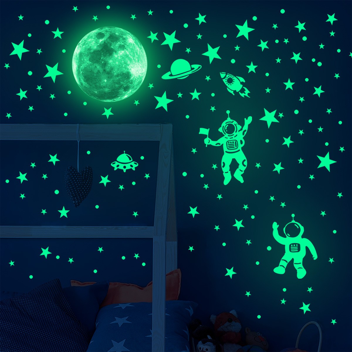Glow In Dark Stars - Leuchtende Monds terne Wanda uf kleber
