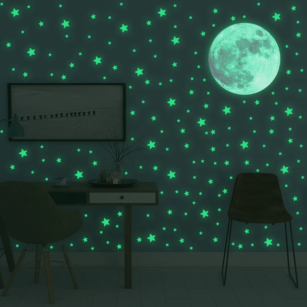 Glow In Dark Stars - Leuchtende Mond- und Stern-Wandaufkleber für Kinderzimmer