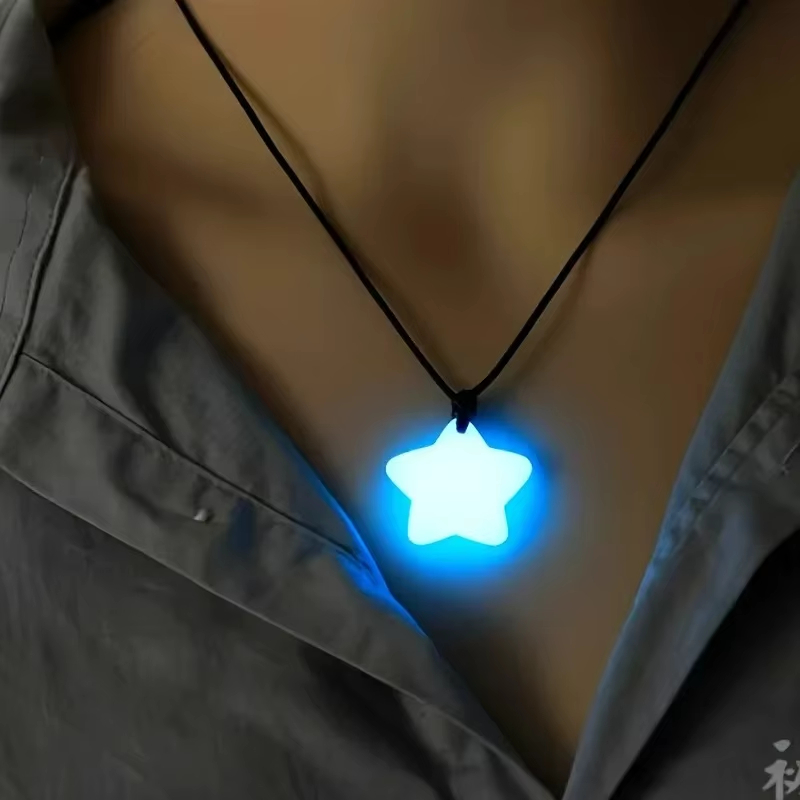 Glow In Dark Stars - Leuchtender Stern Glücks-Jade-Anhänger Halsketten-Set mit Verstellbarem